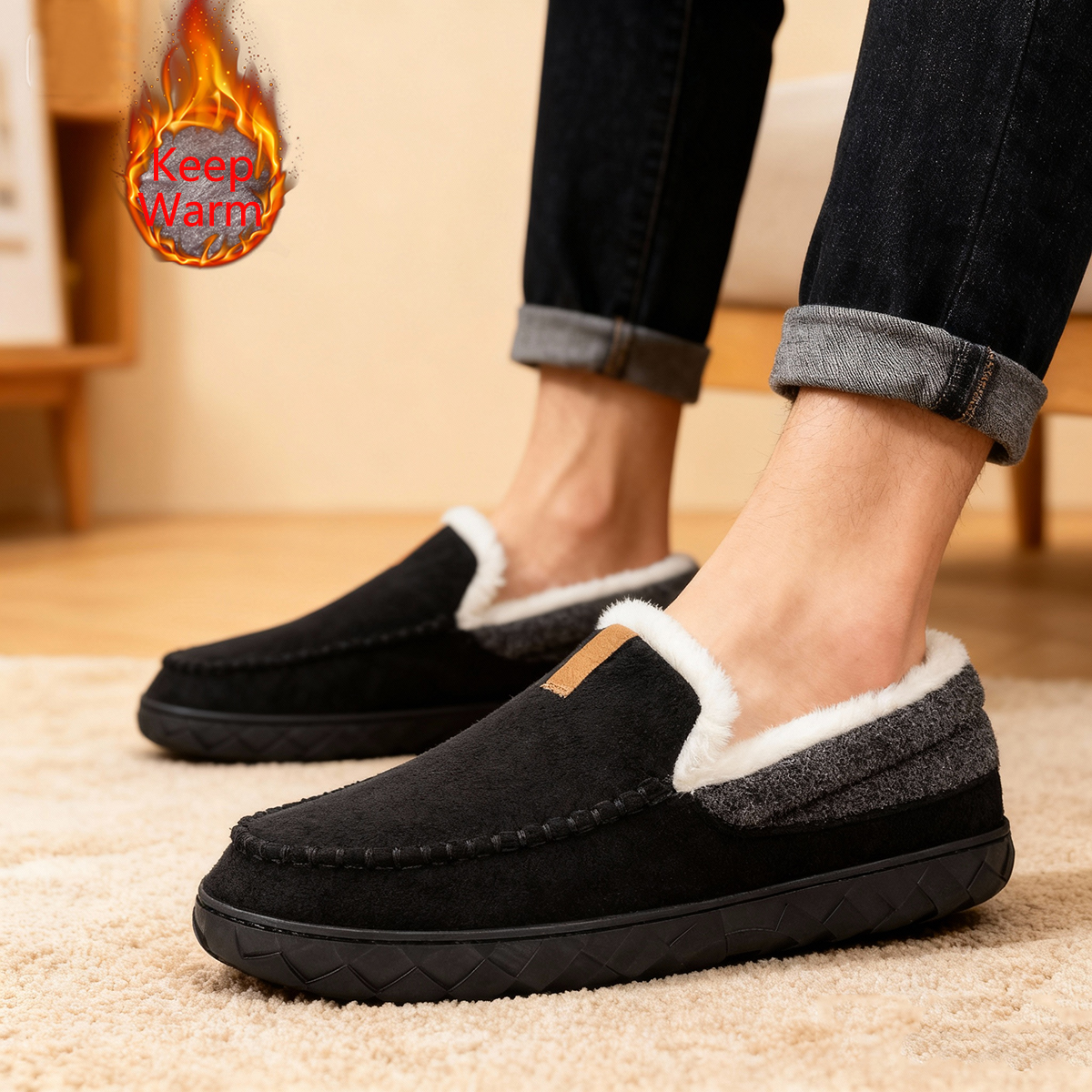 Men'S Shoes With Memory Foam - Men's Slippers Home Sewing Plush Memory