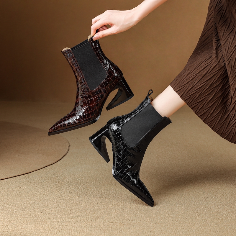 Women's New Leather Embossed P - Chelsea Boots Suede 评论和价格