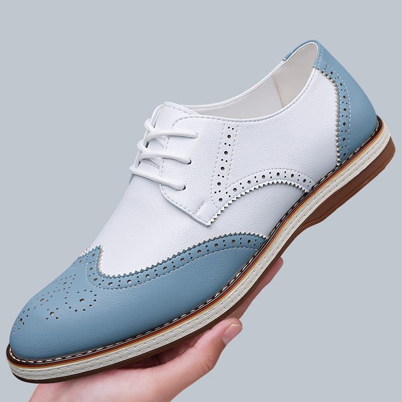 Mens White Blue Two Tone Brogu - Oxford Brogue Leather 评论和价格