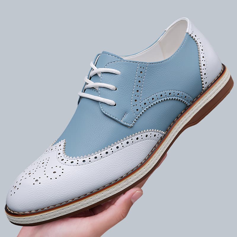 Mens White Blue Two Tone Brogu - Oxford Brogue Leather 评论和价格