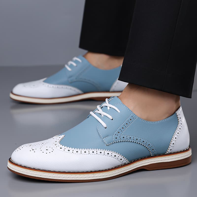 Mens White Blue Two Tone Brogu - Oxford Brogue Leather 评论和价格