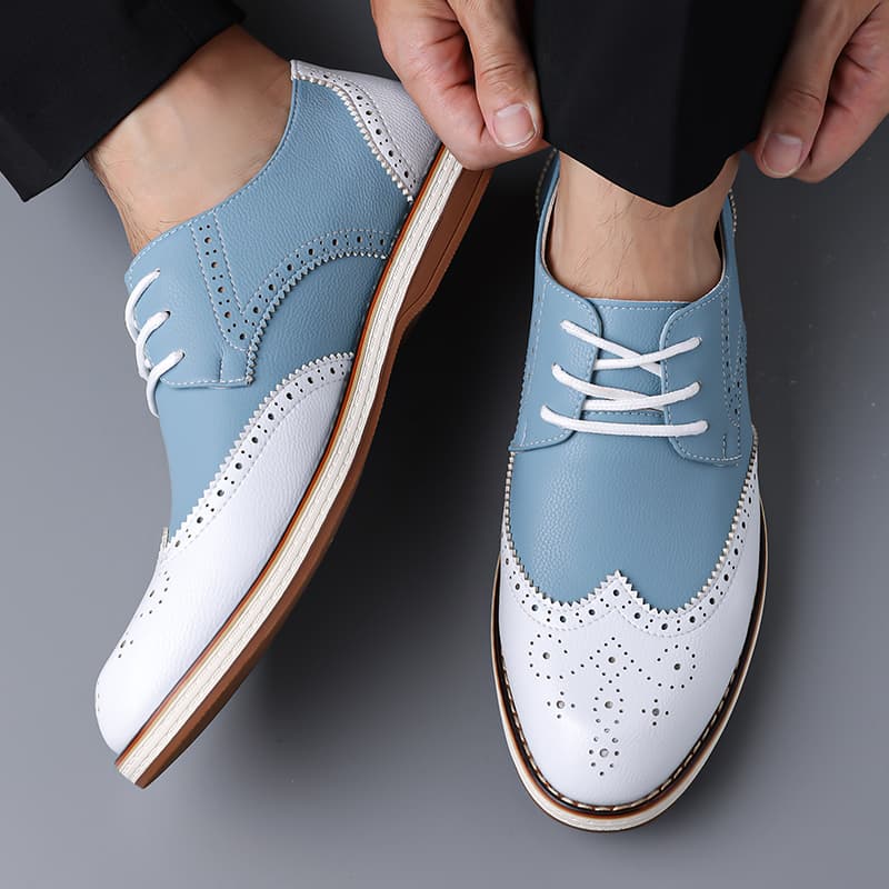 Mens White Blue Two Tone Brogu - Oxford Brogue Leather 评论和价格