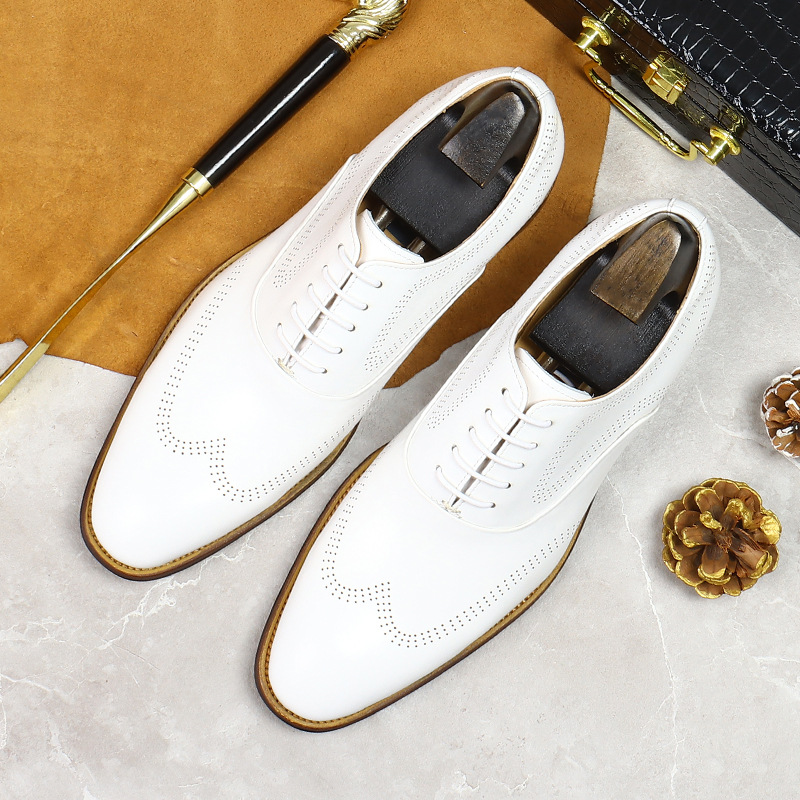 White Concise Wear-Resistant G - Oxford Brogue Leather 评论和价格