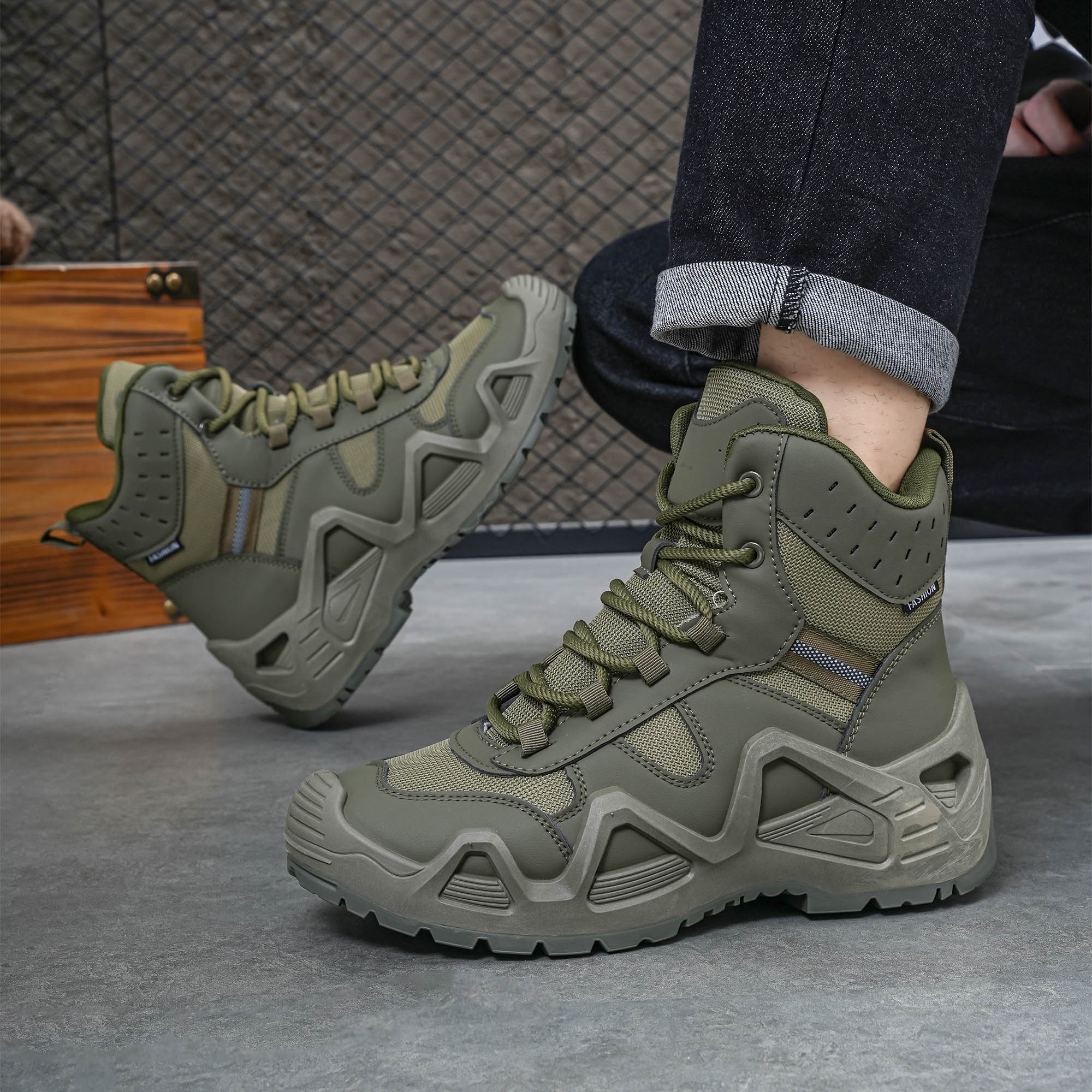 Men's high top boots, hiking b - Men'S Shoes No Laces 评论和价格