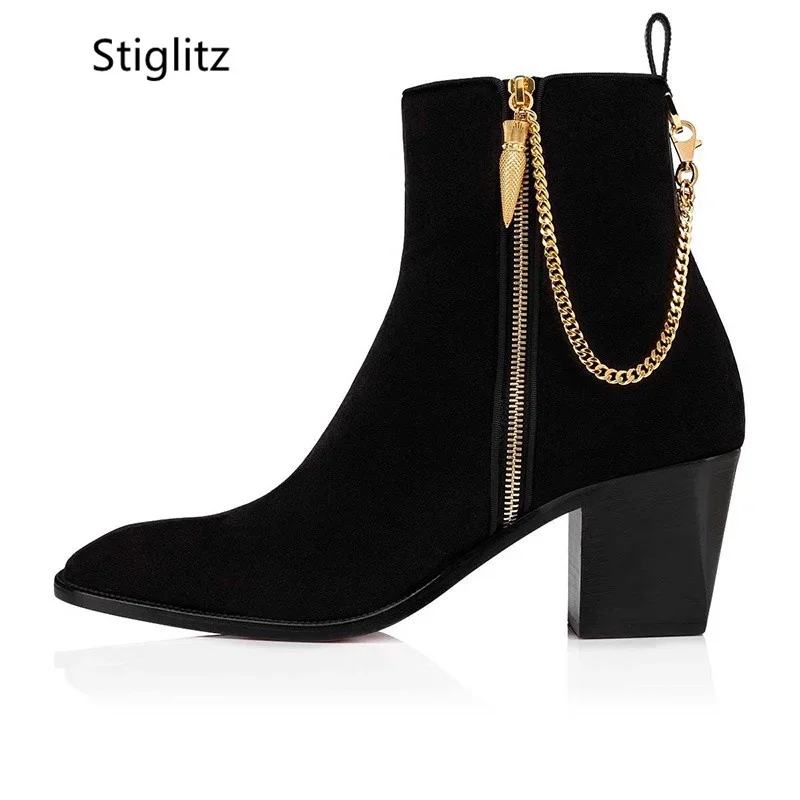 Suede Ankle Boots Gold Chain H - Chelsea Boots Suede 评论和价格