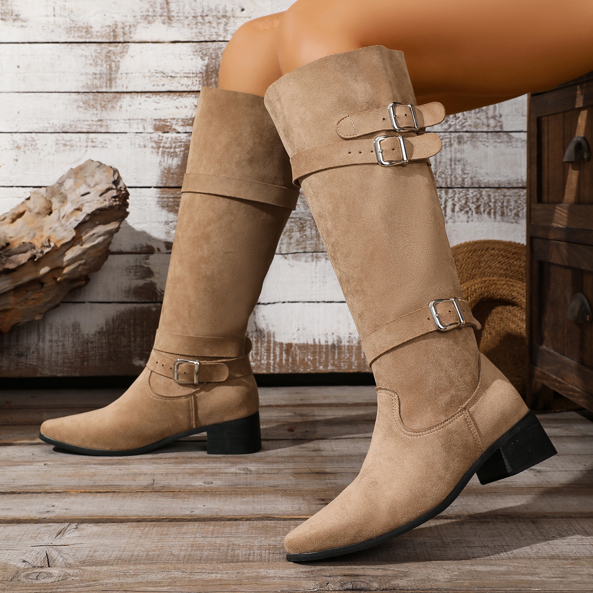 Retro Style Khaki Suede High B - Chelsea Boots Suede 评论和价格
